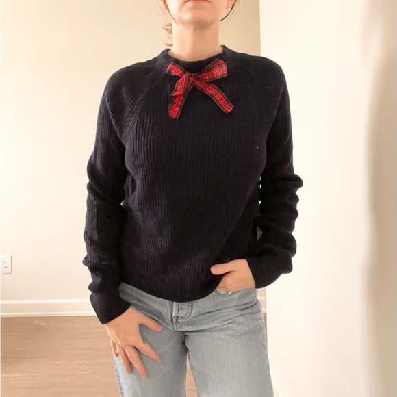 J.Crew Navy Blue Knit Bow Tie Sweater - Picture 4 of 13